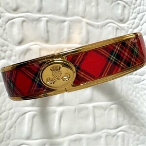 Mackenzie Childs Tartan plaid gold plated cuff hinged bracelet NEW